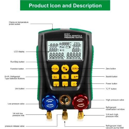 DY517A Electronic Refrigerant Meter,Fluorine Meter,Freon Detection,Auto Air Conditioning Diagnostic Meter,Monitor Temperature
