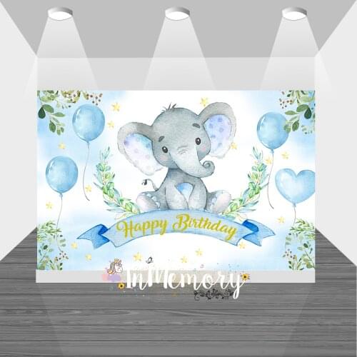 New Born Elephant Balloons Party Baby Shower Photography Background Boy 1st Birthday Studio Photocall Photo Backdrop