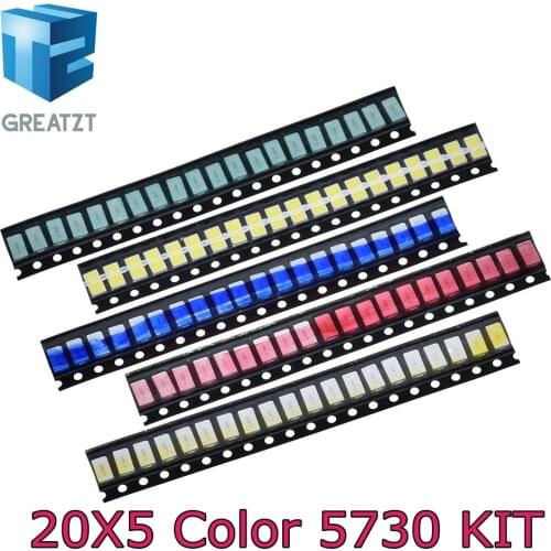 GREATZT 100pcs=5 colors x 20pcs SMD 5730 5630 LED Diode Assortment KIT LED Diode Kit Green / RED / White / Blue / Yellow