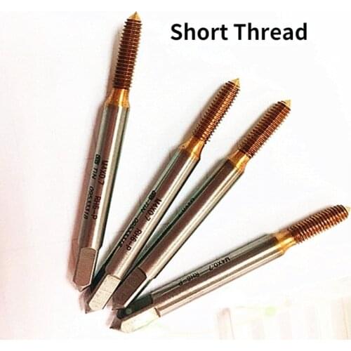 HSS Short Thread Spiral Fluted Tap Titanium Plated Extrusion Tap Machine Hand Tools M1.2 M1.4 M2.5 M2.6 M3 M1-M8