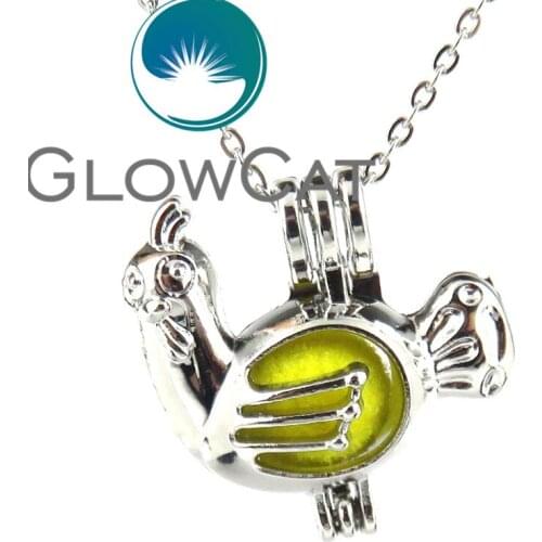 KK564 Silver Cartoon Cock Shape Beads Cage Locket Aromatherapy Essential Oil Diffuser Pearl Cage Pendant Necklace Kids Girls