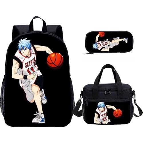Kuroko No Basketball School Bag Set 3D Print 3 Pcs Cartoon Backpack Set School Bag Kids Pencil Case Thermal Lunch Bag Boys