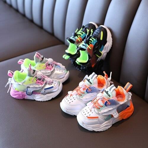 Toddler Shoes 2021 New Spring Autumn Soft Bottom Patchwork Kids Sneakers Rainbow Lace Up Boys Girls Sport Running Shoes XZ20030