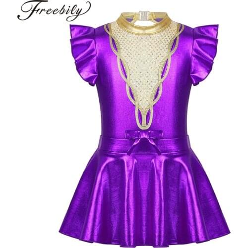 Kids Shiny Sequins Metallic Gymnastics Leotard with Skirt Set Girls Ballet Dress Outfit Showman Stage Performance Dance Costume