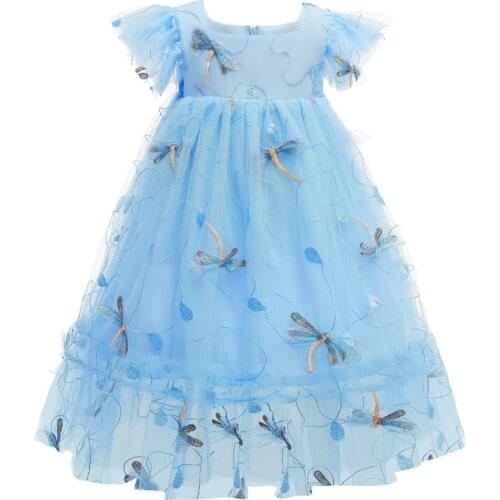 Summer Girls Dress Girl Dragonfly Embroidered Birthday Party Puffy Doll Dresses Princess Costumes Children Pageant Formal Gown