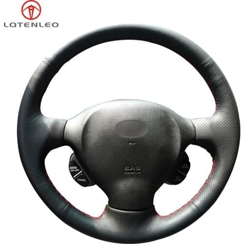LQTENLEO Black PU Artificial Leather Hand Sew Car Steering Wheel Cover For Hyundai Santa Fe 2001 2002 2003 2004 2005 2006
