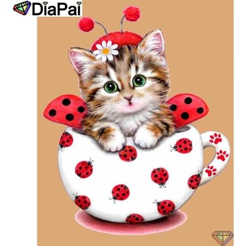 DIAPAI 5D DIY Diamond Painting 100% Full Square/Round Drill "Animal cat ladybug" Diamond Embroidery Cross Stitch 3D Decor A22996