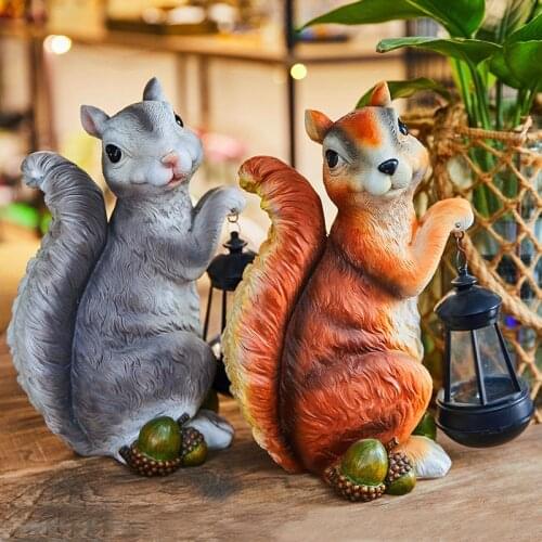 Resin Small Squirrel Garden Statues Sculptures Gardening Decoration Outdoor Solar Light Simulation Animal Decoration