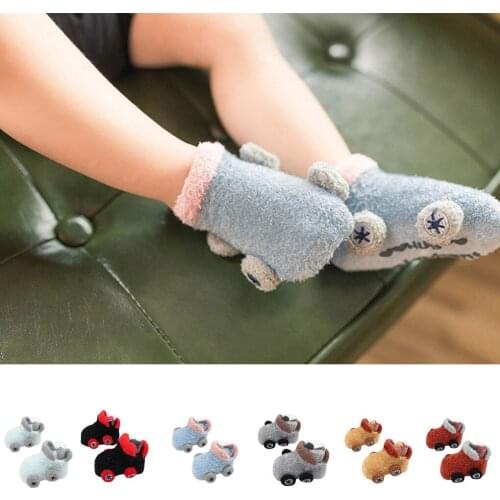 New Autumn/Winter Cartoon Car Baby Socks Non-slip Glue Babys Toddler Socks Warm Socks