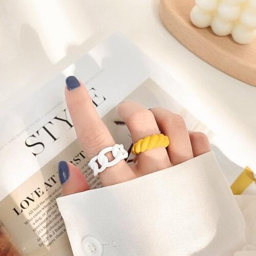 2021 New Trendy Hand painted Candy Color Rings Summer Sweet Honey Geometric Chain Stacking Band Jewelry Statement Ring Party
