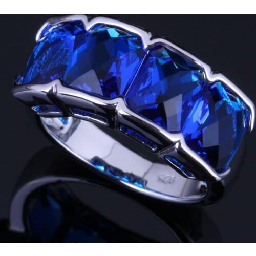 Excellent Blue Cubic Zirconia Silver Plated Ring V0623