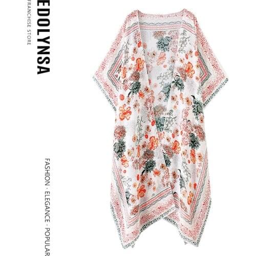 Chiffon Floral Print Bikini Beach Tunics for Beach Long Kaftan Bikini Cover up Robe de Plage Sarong Beach Swimsuit cover-up A206