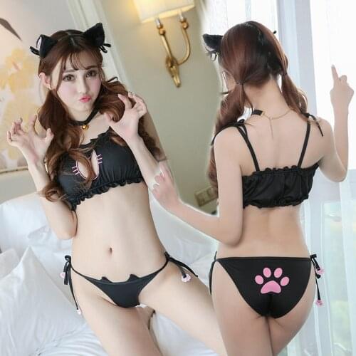 Japanese Moe Girls Sexy Lingerie COS Dead Pool Water Kitten Hollow Embroidery Chest Underwear Open Chest Cosplay Costume