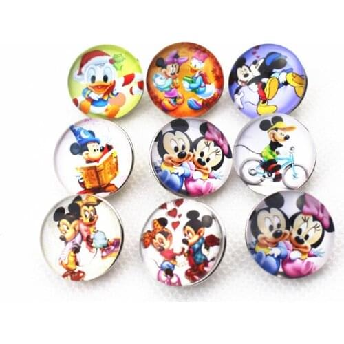 New arrive 20pcs/lot mix random 18mm glass animal Minnie snap buttons for snap bangle bracelet charms for snap diy jewelry