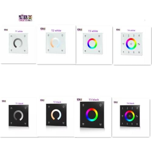 T1, T2, T3, T4 single color, dual color, RGB or RGBW PWM constant voltage wall mounted Glass touch panel controller dimmer