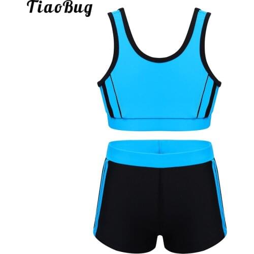 TiaoBug Summer 2Pcs Kids Girls Tankini Sleeveless Swimsuit Swimwear Bathing Suit Set Tops With Bottoms