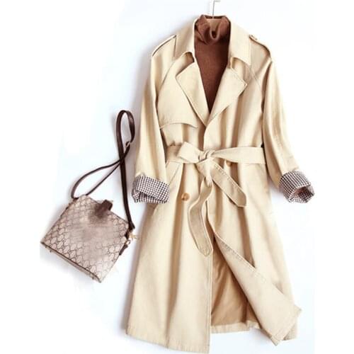 High quality elegant 100% cotton trench coat women japanese casual windbreaker feminino long section spring autumn coat female