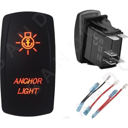 ANCHOR LIGHT Rocker Switch 5P ON-OFF SPST Laser Etched Orange Illuminated Led for Car Boat Marine ARB RV Bus UTV,Jumper Wire Set