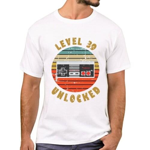 TEEHUB Funny Level 39 Unlocked Printed Men T-Shirt Hipster Old Gamer 39th Birthday T Shirts Short Sleeve Tshirts Cool Tee