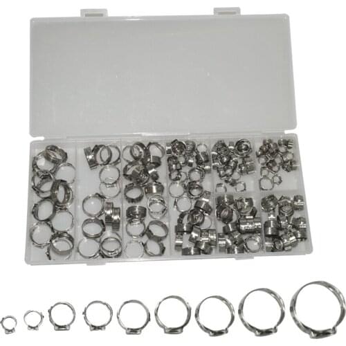 170Pcs Car 304 Stainless Steel Stepless Hose Clamp Crimp O Clip Air Silicone Petrol Water Fuel Hose Pipe Car Accessories