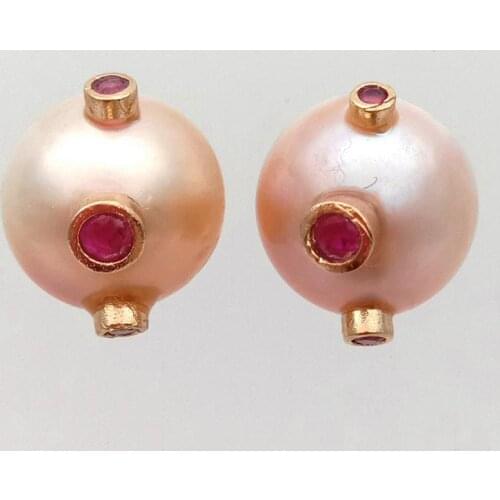Champagne Mabe Pearl Red Cubic Zirconia Rhinestone pave gold color plated Stud Earrings luxury for women new fashion jewelry