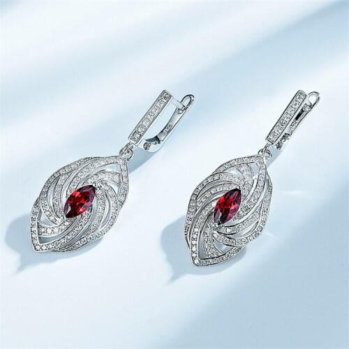 Real 925 Sterling Silver Earring Garnet Color Zircon Marquise Twist Delicate Women Earrings Anniversary Gifts Fine Jewelry