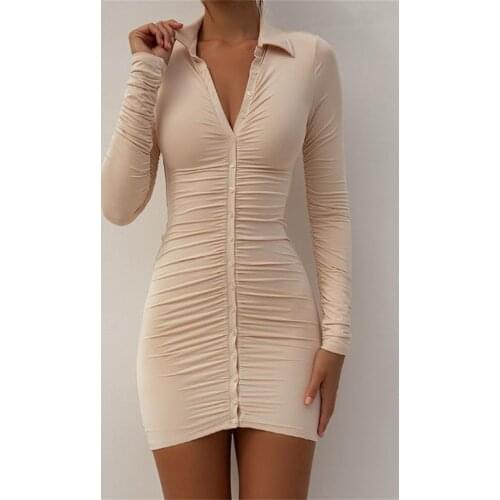 New Autumn Casual Women Bodycon Dress Folds Slim Single Breasted Cardigan Short Dress Lady Y2K Summer Black Dress Fashion 2021