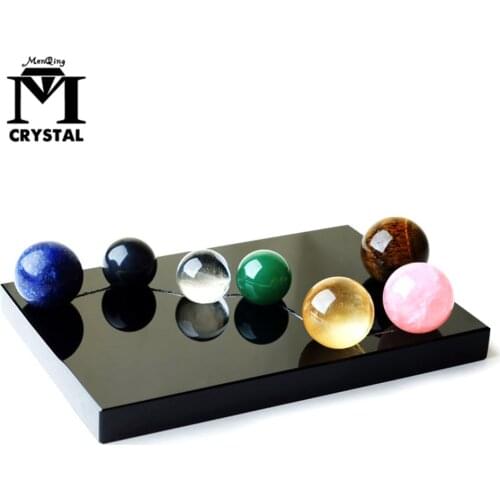 Natural crystal ball wand reiki stone with Natural Obsidian plate A set seven star array home decoration fengshui