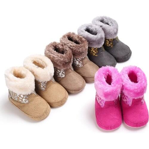 Winter 0-1 years old gold and silver leopard baby plus velvet warm soft bottom non-slip baby toddler shoes