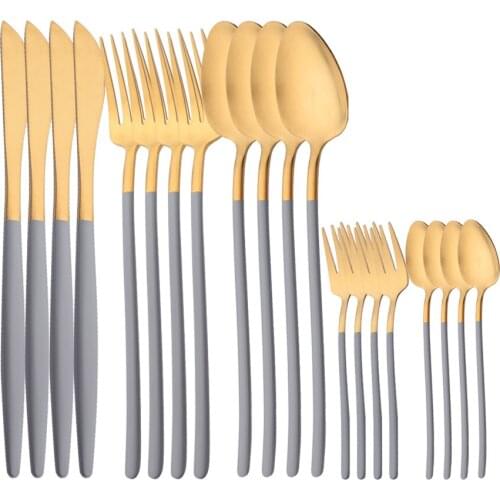 20Pcs Full Tableware Matte Gold 304 Stainless Steel Cutlery Set Fruit Cake Fork Spoon Knife Set Household Hotel Kitchen Tool