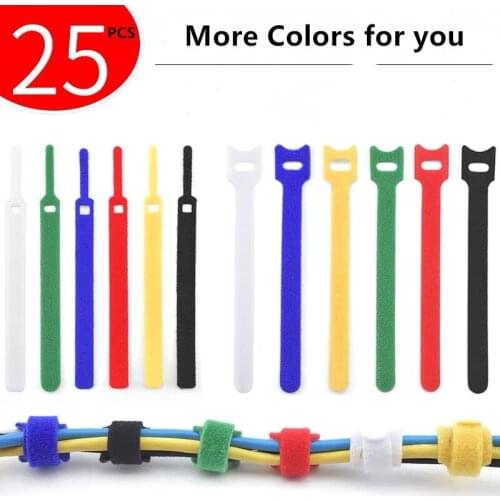25pcs Adhesive Loop Hook Nylon Hook and Loop Strap Cable Ties Reusable Wire Organizer Self Adhesive Clip Holder Ties Strap