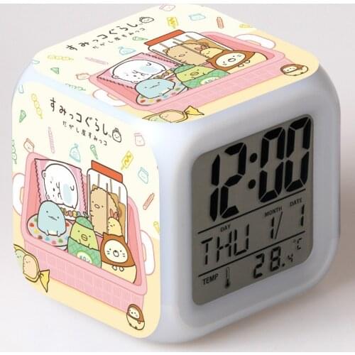 3D Digital Cartoon Sumikkogura Squarepants KidS Alarm Clock Color Change Toys Digital reloj despertador LED reveil wake up light