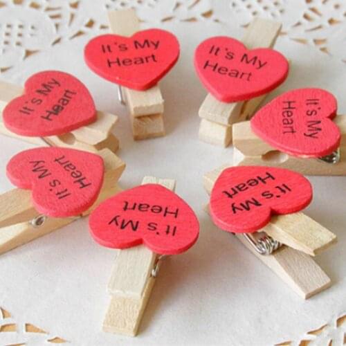 50Pc Heart Wooden Clip Its My Heart Photo Clip Decor Romantic Loving Heart Papers Clothes Pegs Valentines Party Home Decor