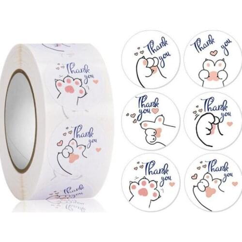 500pcs Kawaii Thank You Sticker Labels, Animal Party Circle Stickers for Bontique Party Favor Cards Envelope Seals Shipping Bags