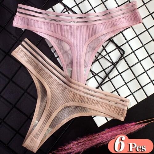 6Pcs/Lot European Lace Seamless Panties Sex String Thong Set Women Sexy Underwear Solid Transparent Panties Hollow Out Lingerie