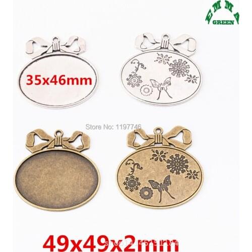 Base Settings Pendant Oval Base Tray 10pcs fit 35*46mm Antique Bronze Vintage Base Charms Cabochon Base Cameo Setting Base