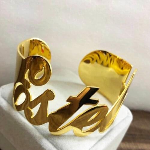 Lateefah Custom name bangles Wide Indian Bracelet Bangle Stainless Steel gold Plate Bracelet Personality Bangle for Woman
