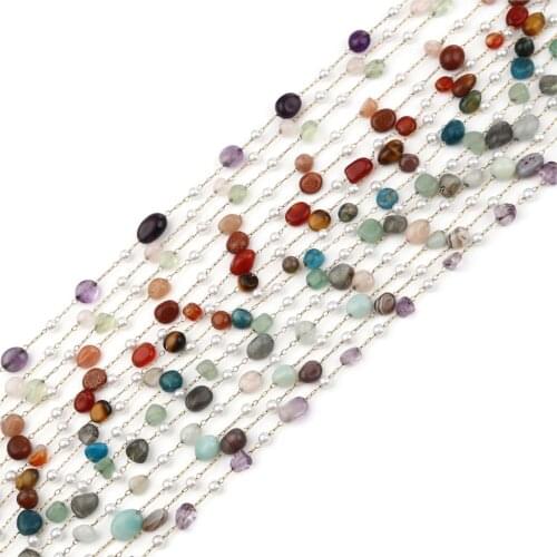 1 Meter Stainless Steel Natural Link Cable Chain For Necklace Making Irregular Gold Color Chains Dark Red Imitation Pearl 13x7mm