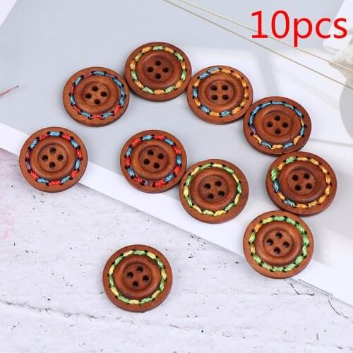 10pcs 25mm Retro Series Wood Buttons For Handwork Sewing Scrapbook Clothing Crafts Accessories Gift Card Decor