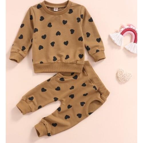 0-3Y Newborn Infant Baby Girls Boys Heart Print Tops Leggings Pant Outfits Clothes Set Long Sleeve Fall Winter Clothing