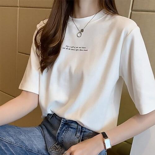 2020 Tees Women O Neck Loose Basic T Shirt Print Letter T-shirt Casual White Green Orange Short Sleeve Tee Tops Summer Clothing