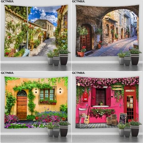 Landscape Print Large Tapestry Street Architecture Scenery Tapestries Bedroom Living Room Home Decor Hippie Wall Hanging Blanket