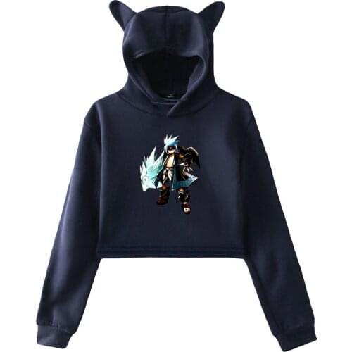 Shaman King YOU ASAKURA Printing Cat Cropped Hoodies Girl Long Sleeve Hooded Pullover Crop Tops Sexy Loose Ins Tide Coats
