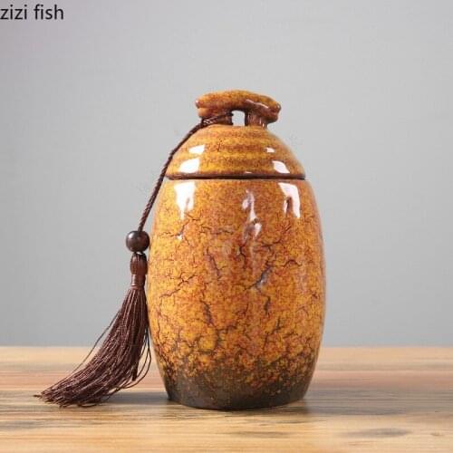 Kiln Change Ceramic Jar Tea Caddy Moisture-proof Sealed Jar Tea Box Tea Organizer Storage Box Decorative Jars Candy Jars Tea Can