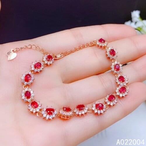 KJJEAXCMY Fine Jewelry 925 Sterling Silver inlaid gemstone ruby women hand bracelet classic support detection