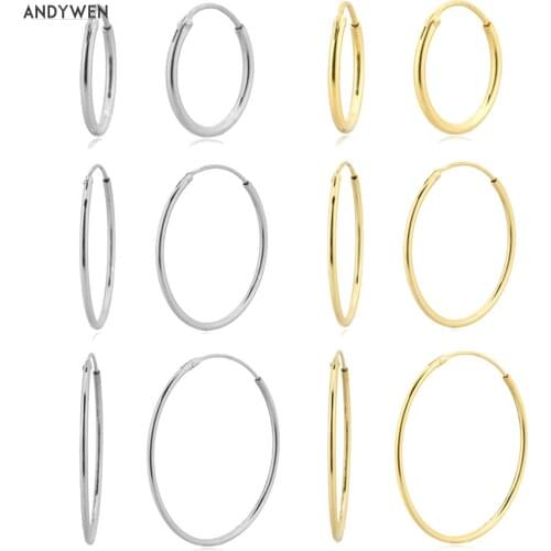 ANDYWEN 925 Sterling Silver Gold Slim Hoops 14mm 22mm 28mm Thin Circle Wedding Rock Punk Wedding Fashion Jewelry Tiny Gift