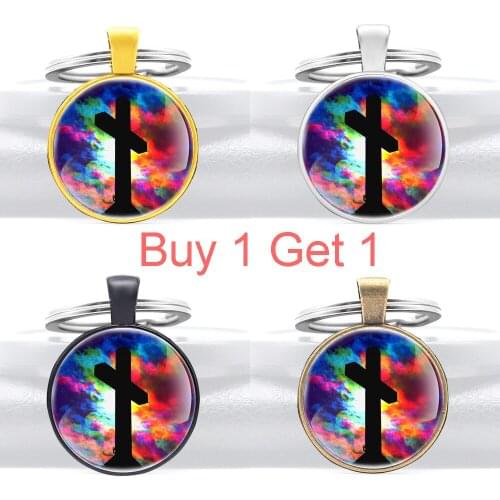 Buy 1 Get 1 Mysterious Christ Cross Glass Dome Key Chain Christian Men Women Jewelry Key Rings