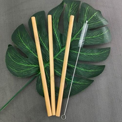 3Pcs/Set Natural Bamboo Straw Reusable Drinking Straws with Case + Clean Brush Eco-friendly Bamboo Straws Bar Tools