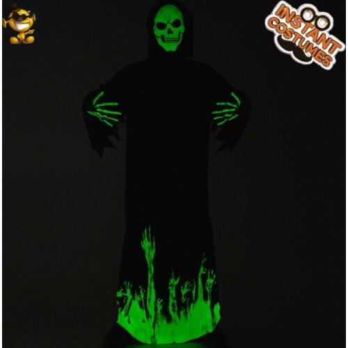 QLQ Skeleton Costume Glow Cosplay Costumes For Men Halloween Party Role Paly Adult Scary Grim Reaper Purim Clothing
