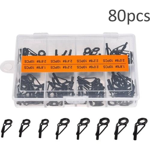 80Pcs Fishing Rod Guides Tips Top Stainless Steel Building Repair Ceramic Guide Rings Kit for Saltwater Freshwater Fishing
